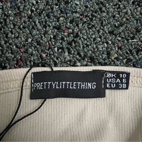 PRETTYLITTLETHING Nude Beige Front Ruched Ribbed Halter-neck Cropped Top Shirt S - Picture 14 of 16